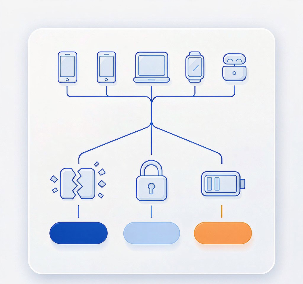 A routing map that connects drone and action camera models to their fault