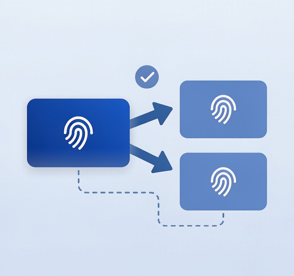 A checksum fingerprint compared between the source card and two backup destinations