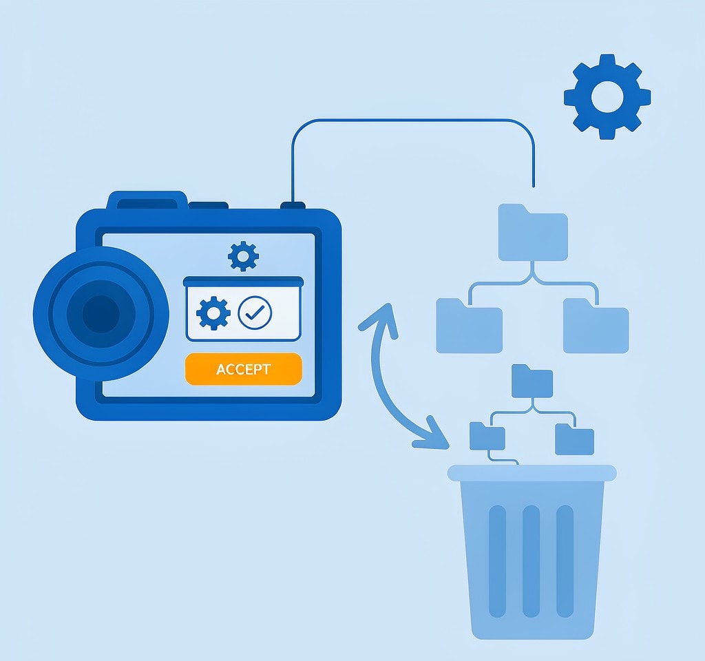 An in-camera repair prompt rebuilding the file system over the old directory