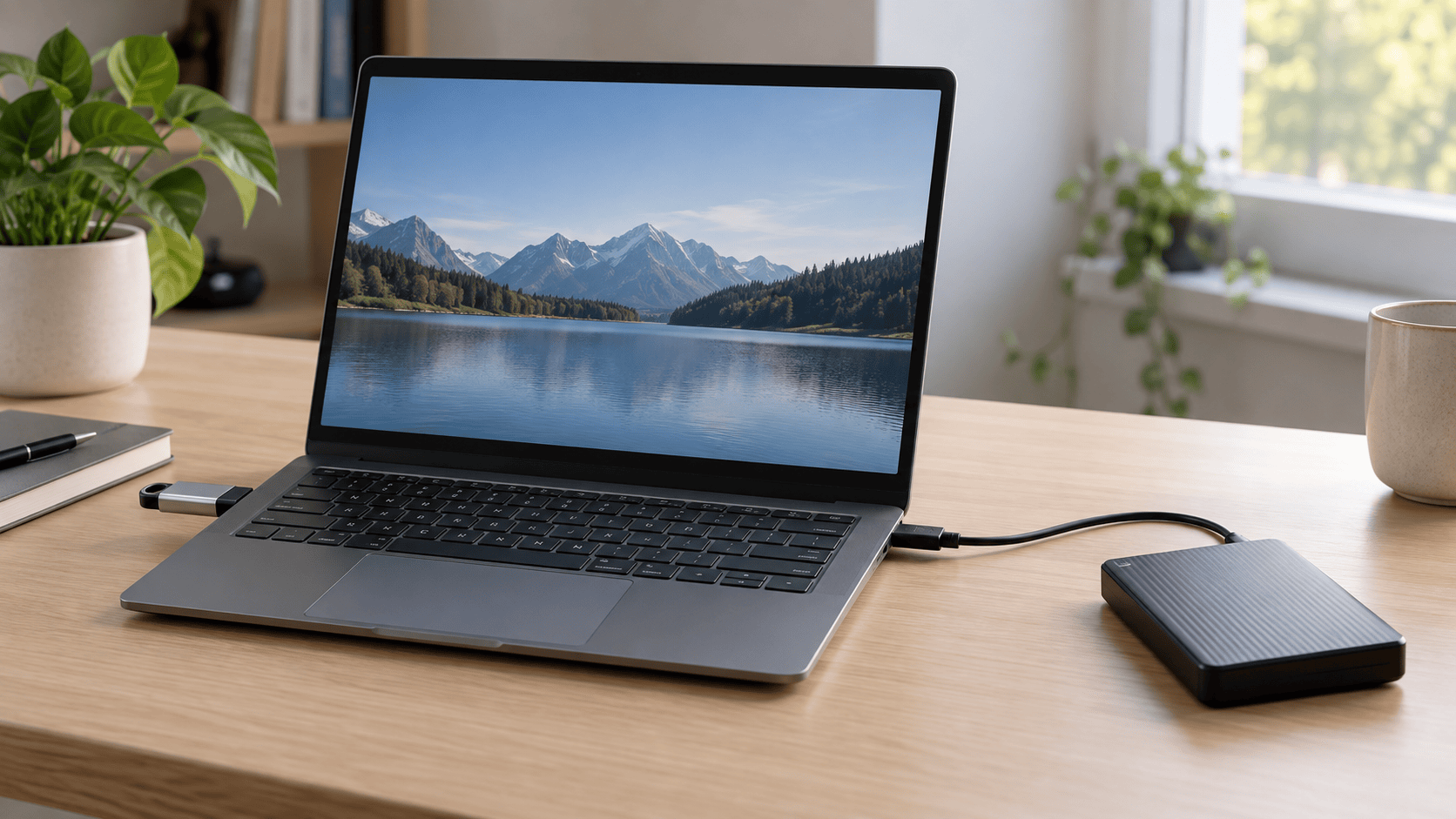 USB flash drive connected to a Windows laptop with a separate external destination drive
